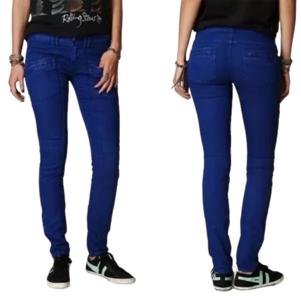 Free People Cobalt Blue Utility Jeans Zippers‎ Skinny 28